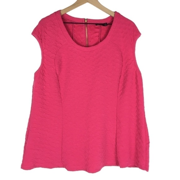 LAVANYA Tank Top Sleeveless Blouse Textured Shell Stretchy Hot Pink Plus Size 3X - Picture 1 of 9